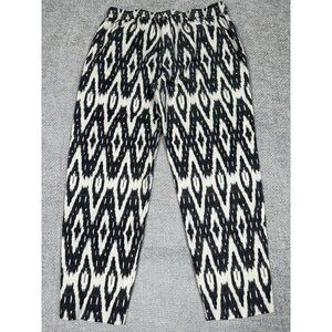 J Crew Pants Womens 4 Black Cream Ikat Linen Blend Pull On Boho‎ Beach Cropped